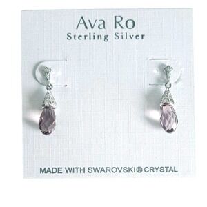 Ava Ro Sterling Silver Swarovski Crystal Lavender Purple Briolette Drop Earrings